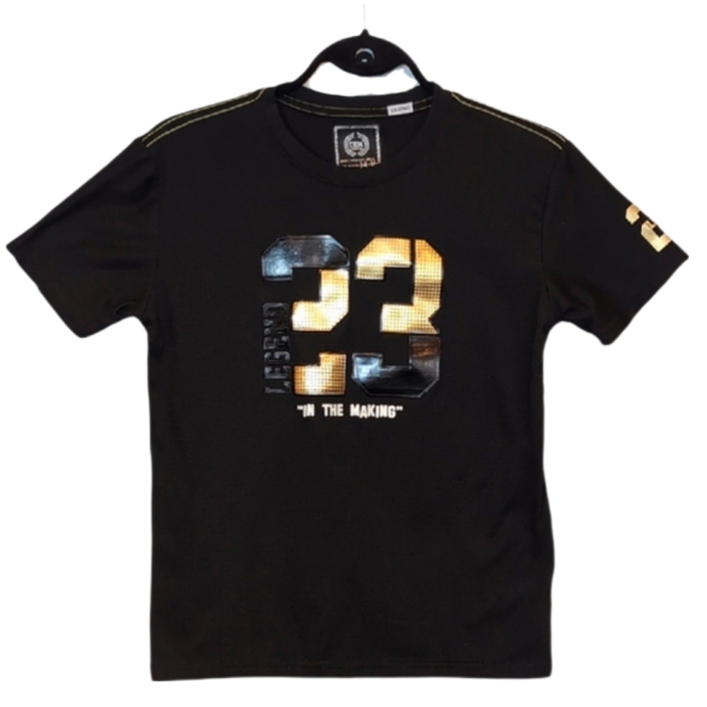 CR24 Chrome Edge Boys Graphic Tee Black Gold Legend 23 Youth Size 14 16 Tshirt